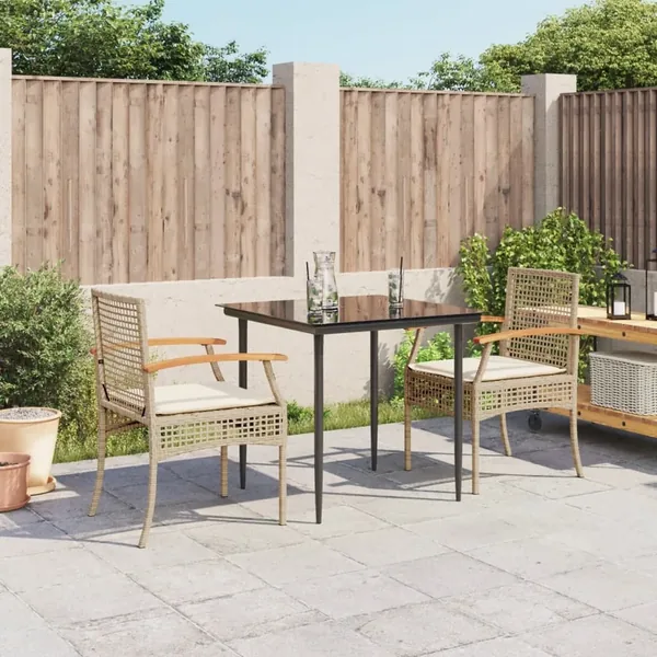 Ensemble à manger de jardin et coussins 3 pcs Beige poly rotin