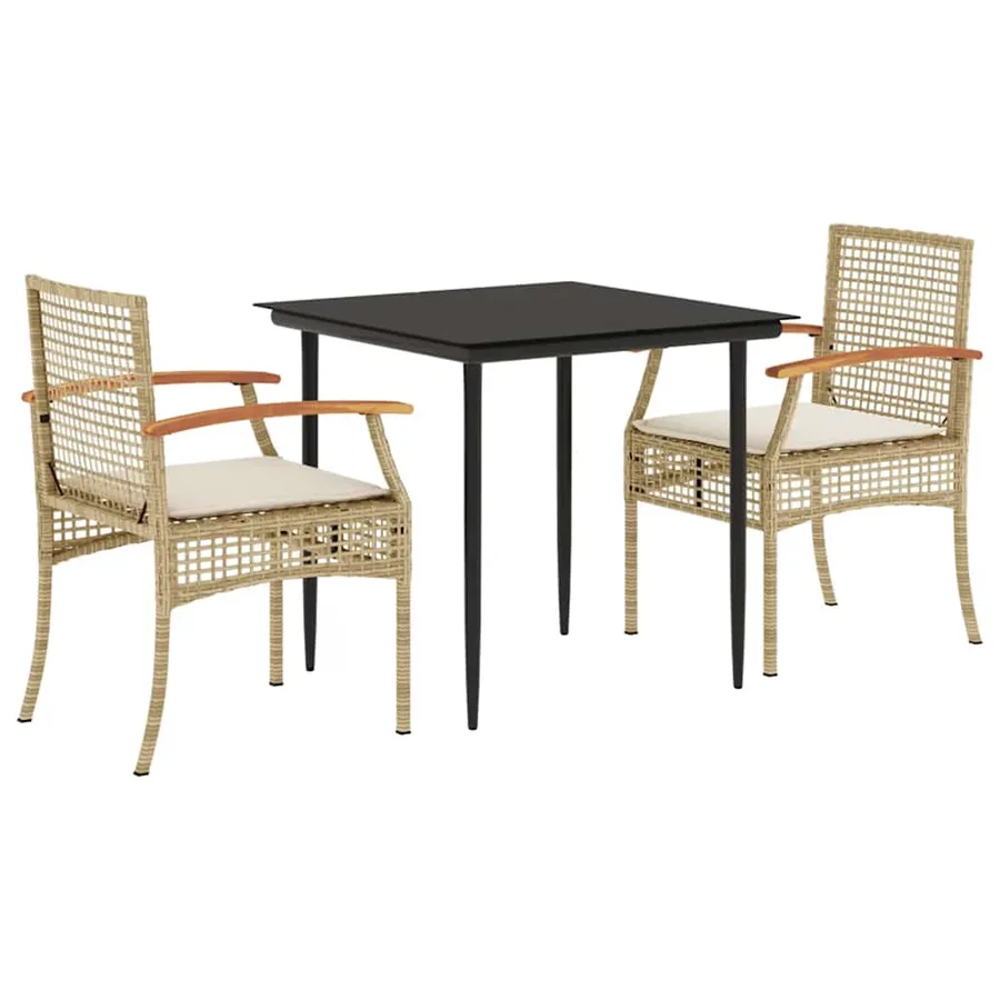 Ensemble à manger de jardin et coussins 3 pcs Beige poly rotin - 2
