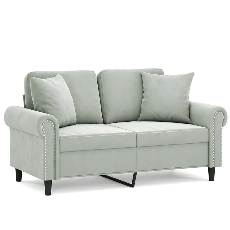 Canapé 2 places avec oreillers gris clair 120 cm velours - 2