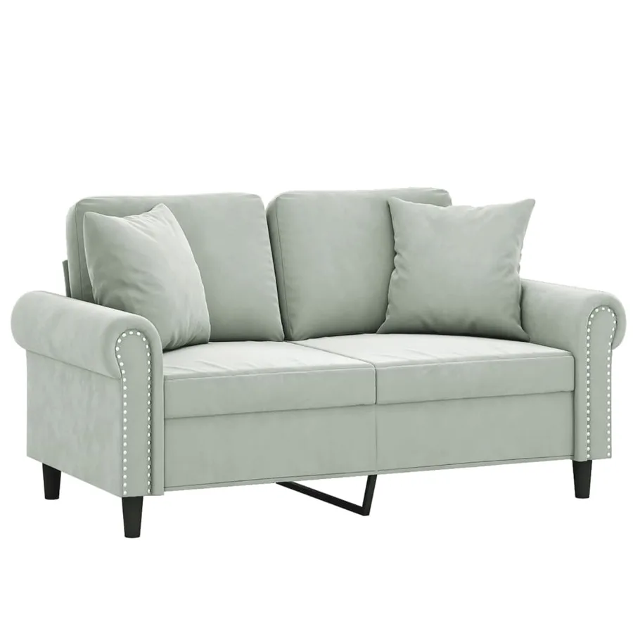 Canapé 2 places avec oreillers gris clair 120 cm velours - 3