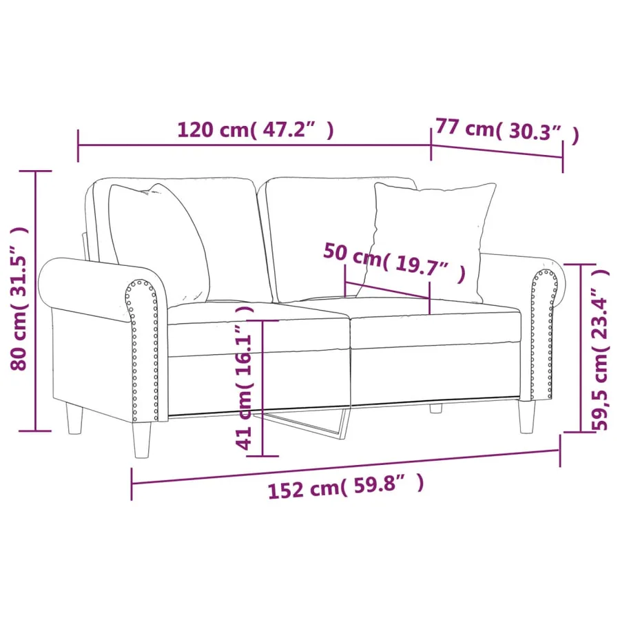 Canapé 2 places avec oreillers gris clair 120 cm velours - 8