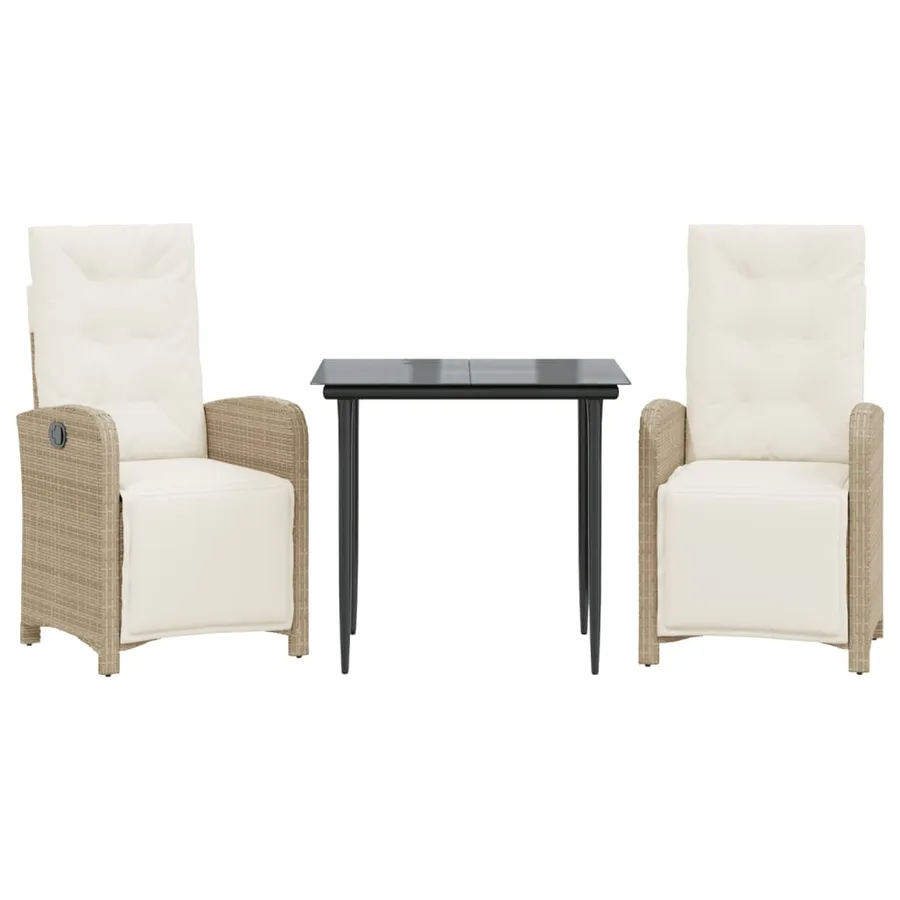 Ensemble de bistro 3 pcs avec coussins beige résine tressée - 2
