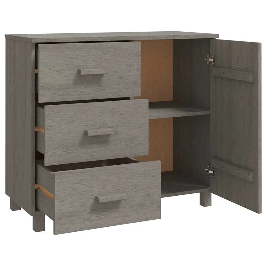 Buffet HAMAR Gris clair 90x40x80 cm Bois massif de pin - 5
