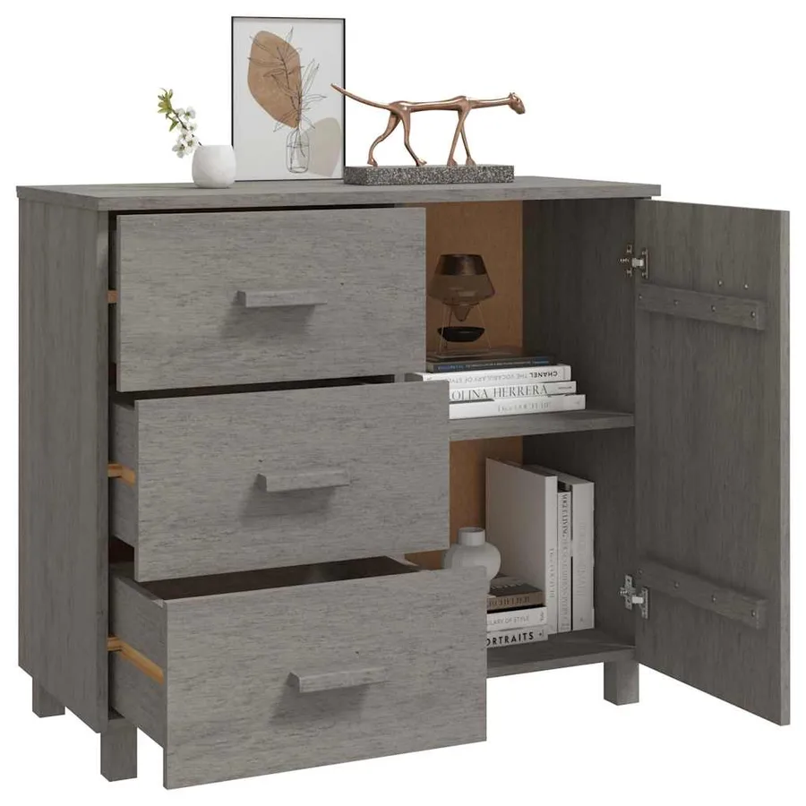 Buffet HAMAR Gris clair 90x40x80 cm Bois massif de pin - 6