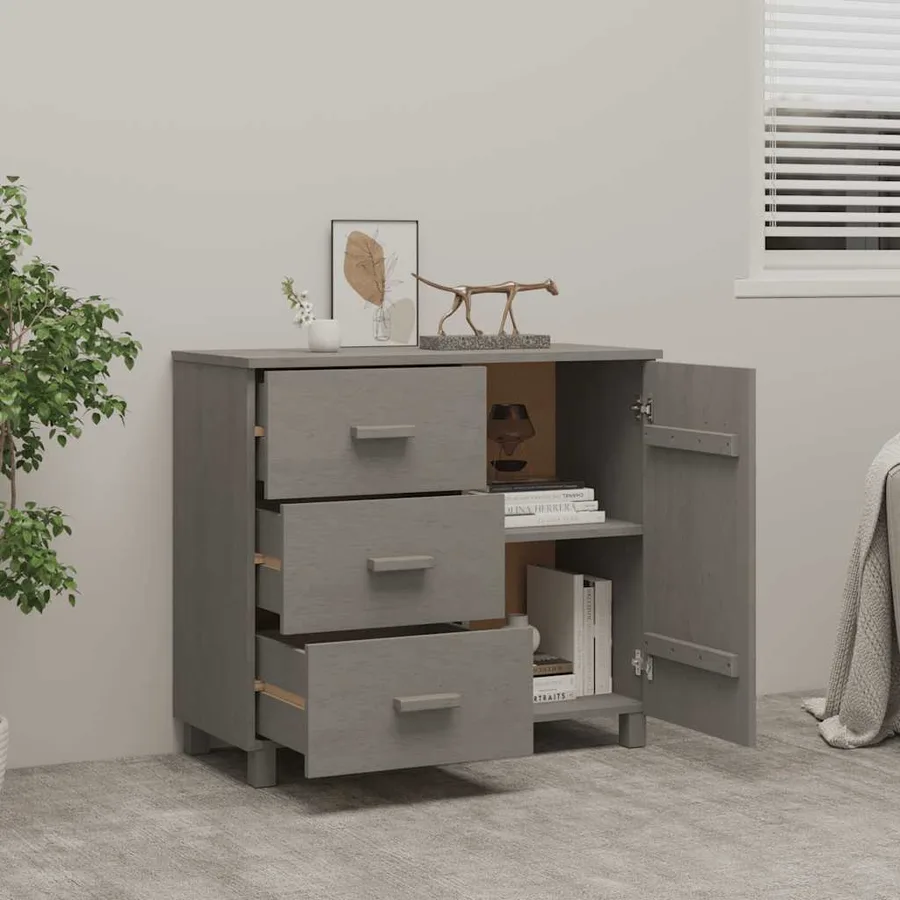 Buffet HAMAR Gris clair 90x40x80 cm Bois massif de pin - 7