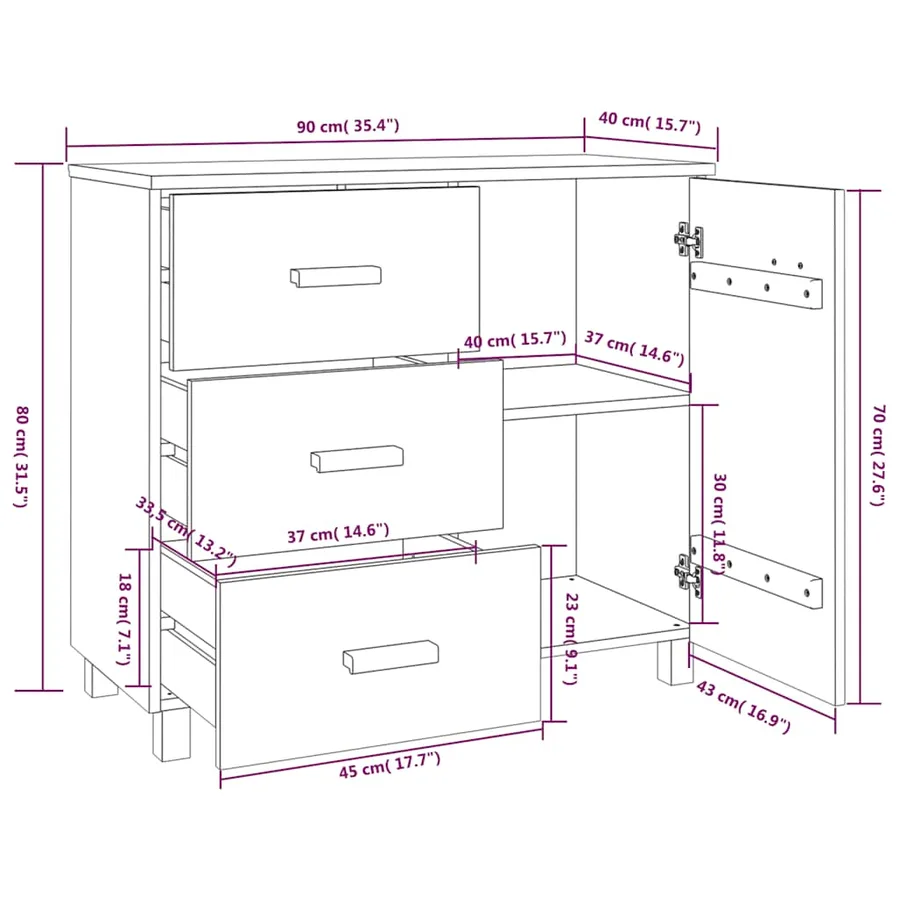 Buffet HAMAR Gris clair 90x40x80 cm Bois massif de pin - 9