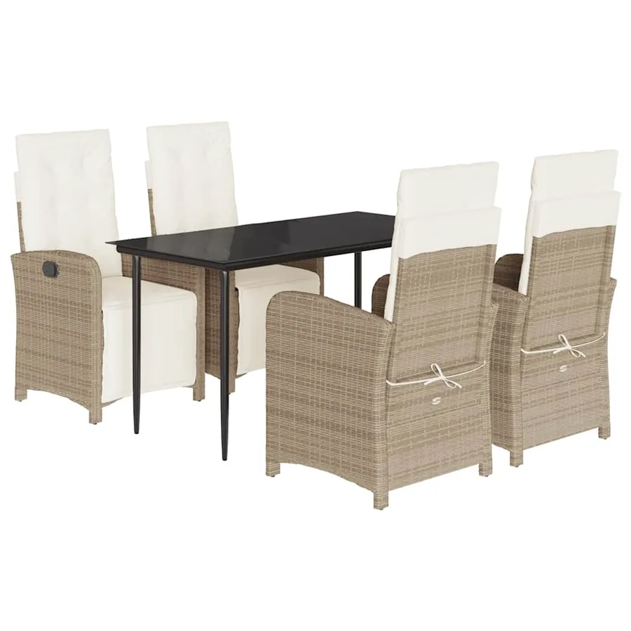 Ensemble à manger de jardin avec coussins 5pcs Beige poly rotin - 2