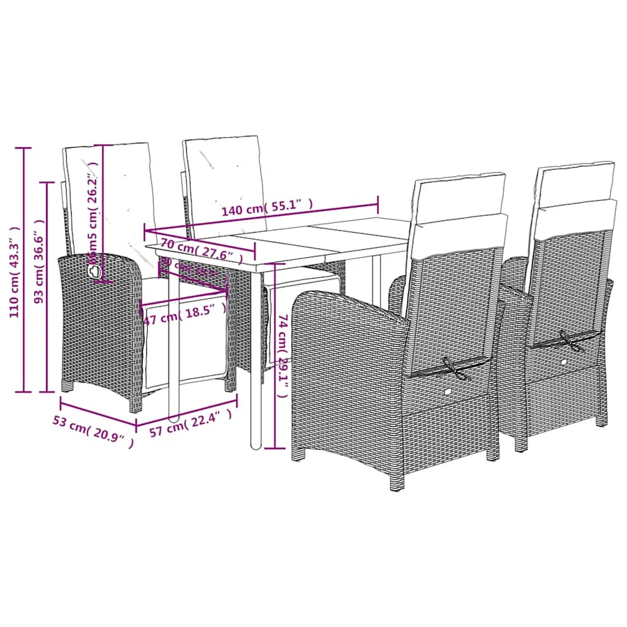Ensemble à manger de jardin avec coussins 5pcs Beige poly rotin - 9