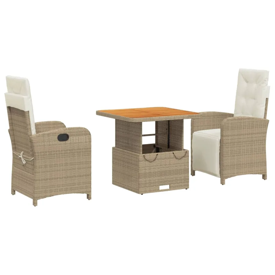 Ensemble à manger de jardin et coussins 3 pcs Beige poly rotin - 2