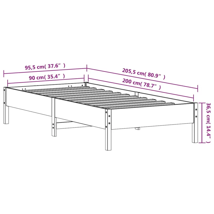 Cadre de lit sans matelas 90x200 cm bois de pin massif - 9