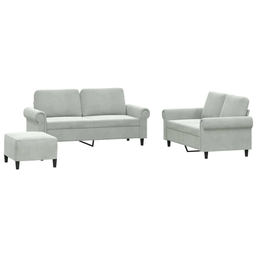 Ensemble de canapés 3 pcs avec coussins Gris clair Velours - 2
