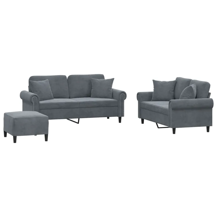 Ensemble de canapés 3 pcs avec coussins gris foncé velours - 2