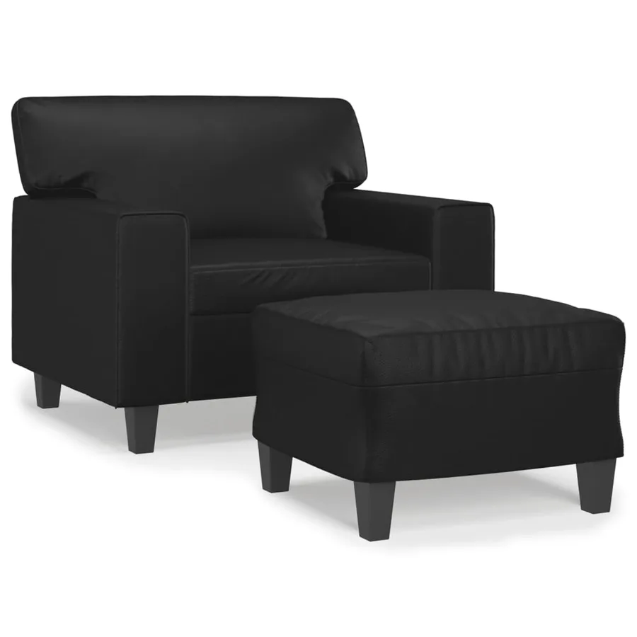 Fauteuil avec repose-pied Noir 60 cm Similicuir - 2
