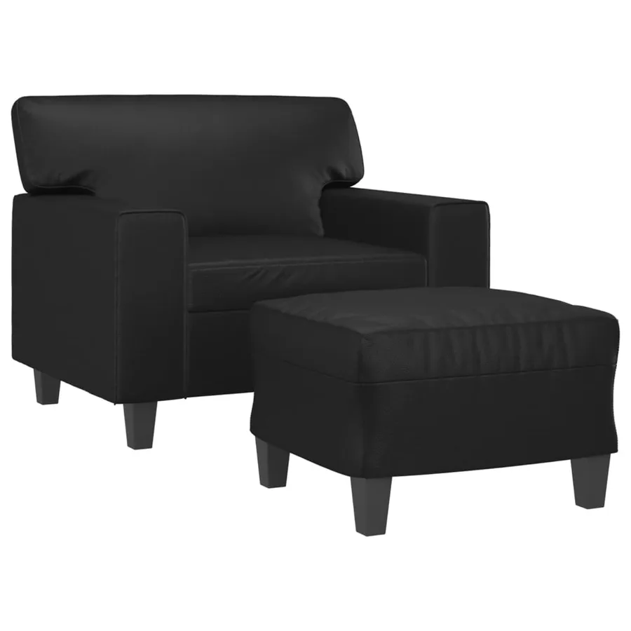 Fauteuil avec repose-pied Noir 60 cm Similicuir - 3