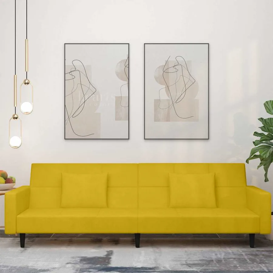 Canapé-lit à 2 places avec deux oreillers Jaune Velours
