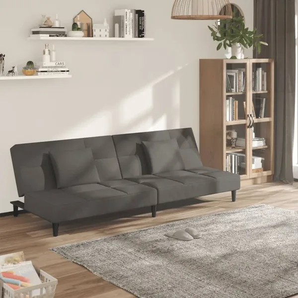 Canapé-lit à 2 places avec deux oreillers Gris foncé Velours