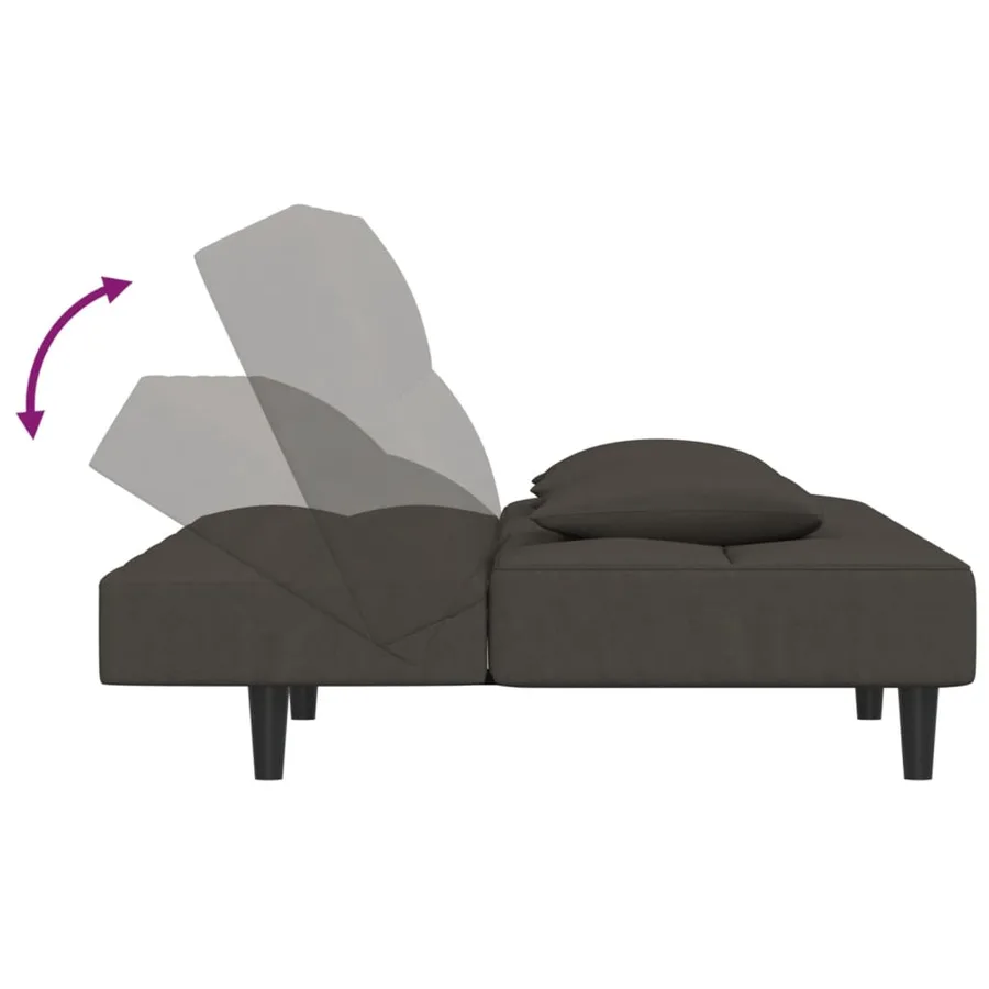 Canapé-lit à 2 places avec deux oreillers Gris foncé Velours - 7