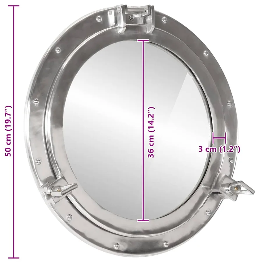 Miroir en forme de hublot mural Ø50 cm aluminium et verre - 7