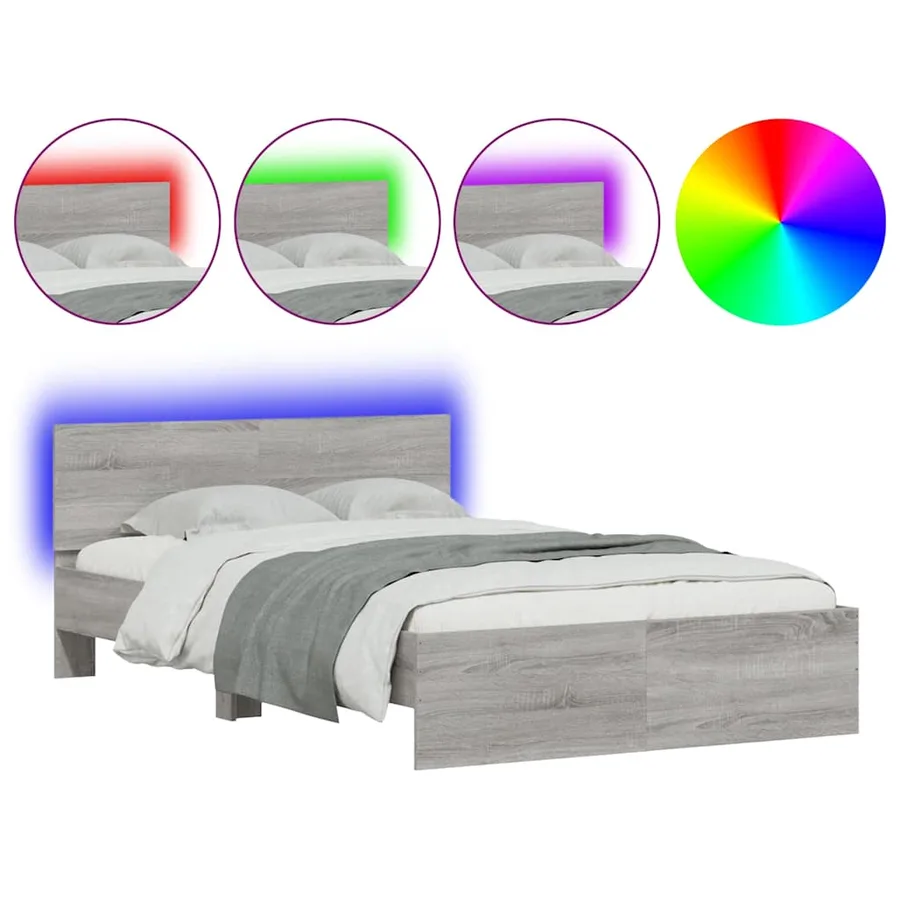 Cadre de lit avec tête de lit et LED sonoma gris 120x190 cm - 2