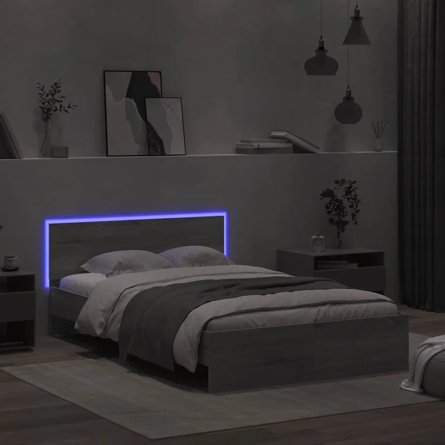 Cadre de lit avec tête de lit et LED sonoma gris 120x190 cm - 3