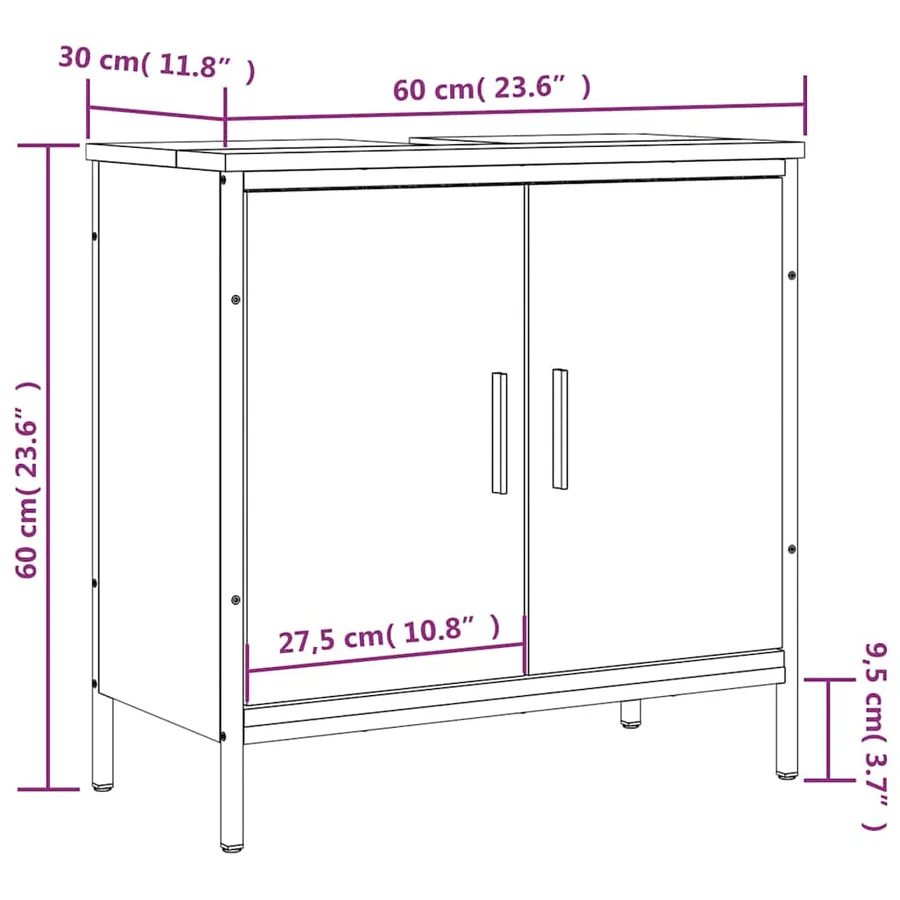 Armoire lavabo de salle de bain sonoma gris 60x30x60 cm - 12