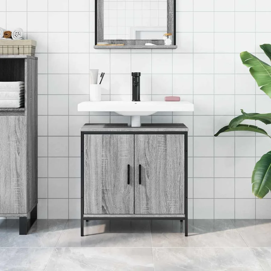 Armoire lavabo de salle de bain sonoma gris 60x30x60 cm - 3