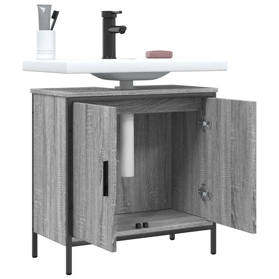 Armoire lavabo de salle de bain sonoma gris 60x30x60 cm - 9