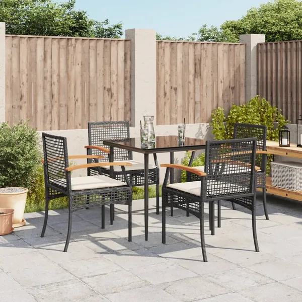Ensemble à manger de jardin coussins 5pcs Noir Résine tressée
