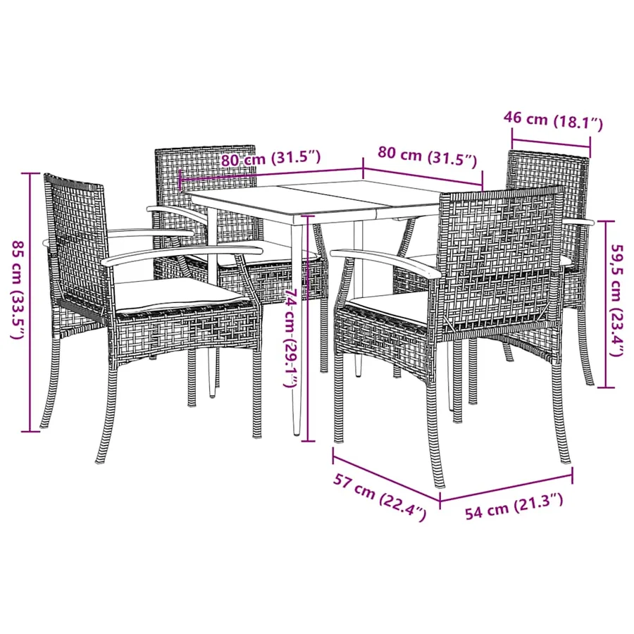 Ensemble à manger de jardin coussins 5pcs Noir Résine tressée - 10