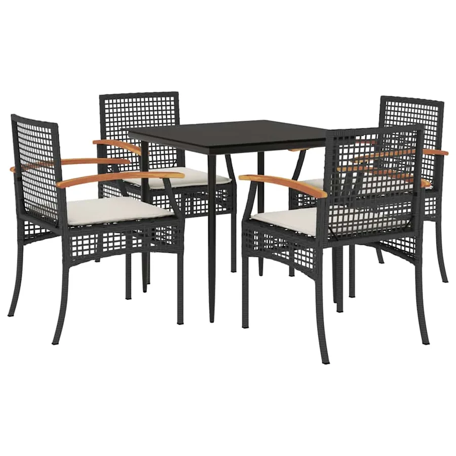 Ensemble à manger de jardin coussins 5pcs Noir Résine tressée - 2