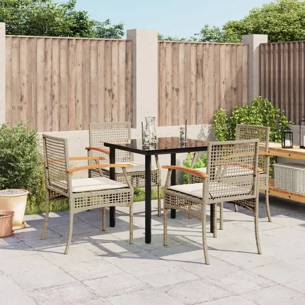 Ensemble à manger de jardin avec coussins 5pcs Beige poly rotin
