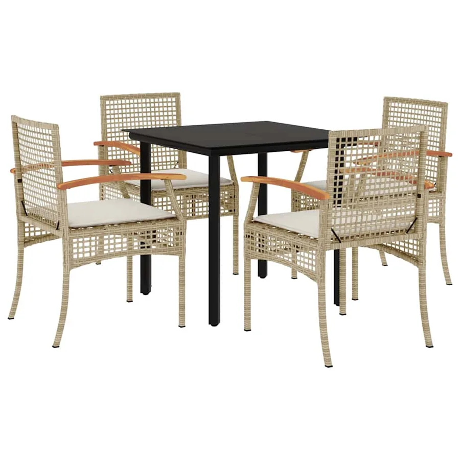 Ensemble à manger de jardin avec coussins 5pcs Beige poly rotin - 2