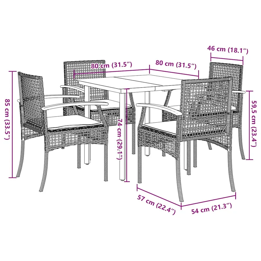 Ensemble à manger de jardin avec coussins 5pcs Beige poly rotin - 7