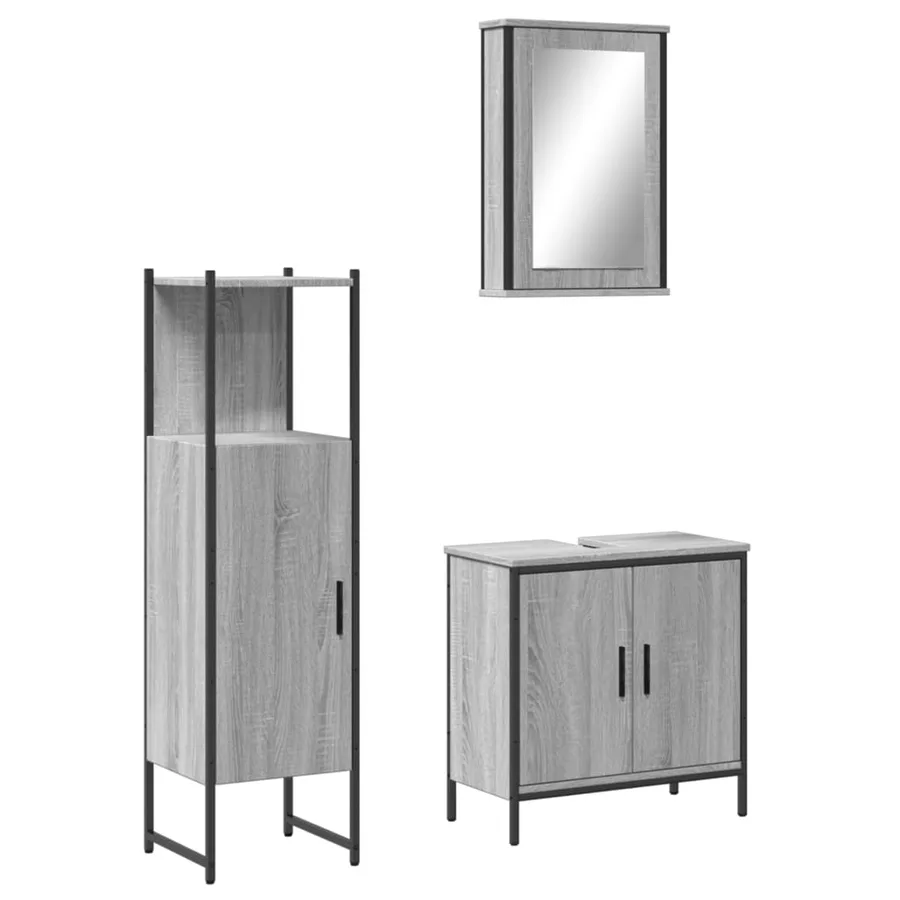 Ensemble de meubles de salle de bain 3 pcs Sonoma gris - 2