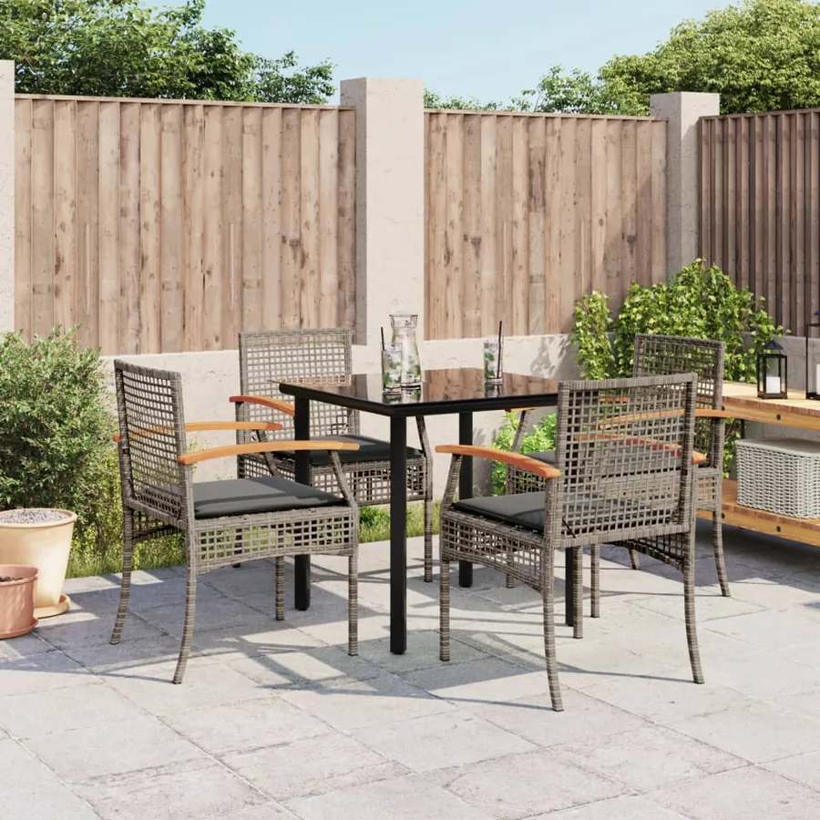 Ensemble à manger de jardin 5 pcs coussins gris résine tressée