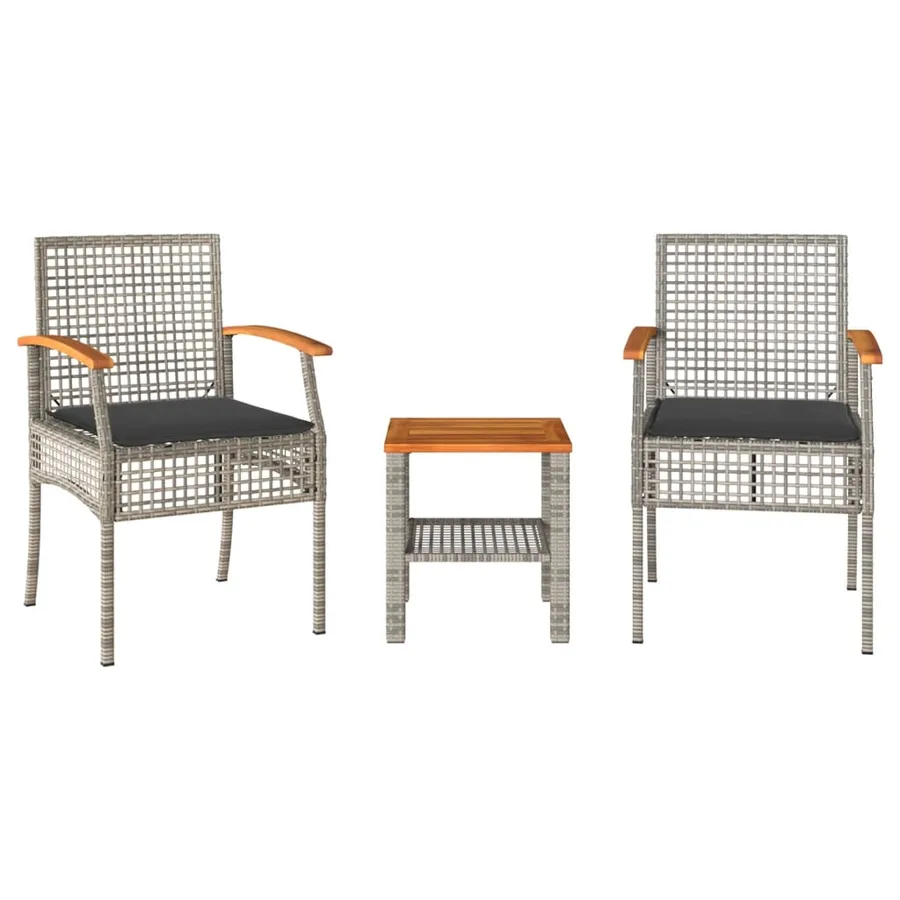 Ensemble de bistro 3 pcs et coussins gris résine tressée acacia - 2