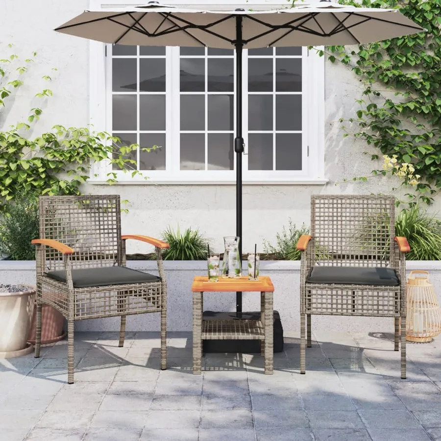 Ensemble de bistro 3 pcs et coussins gris résine tressée acacia - 3