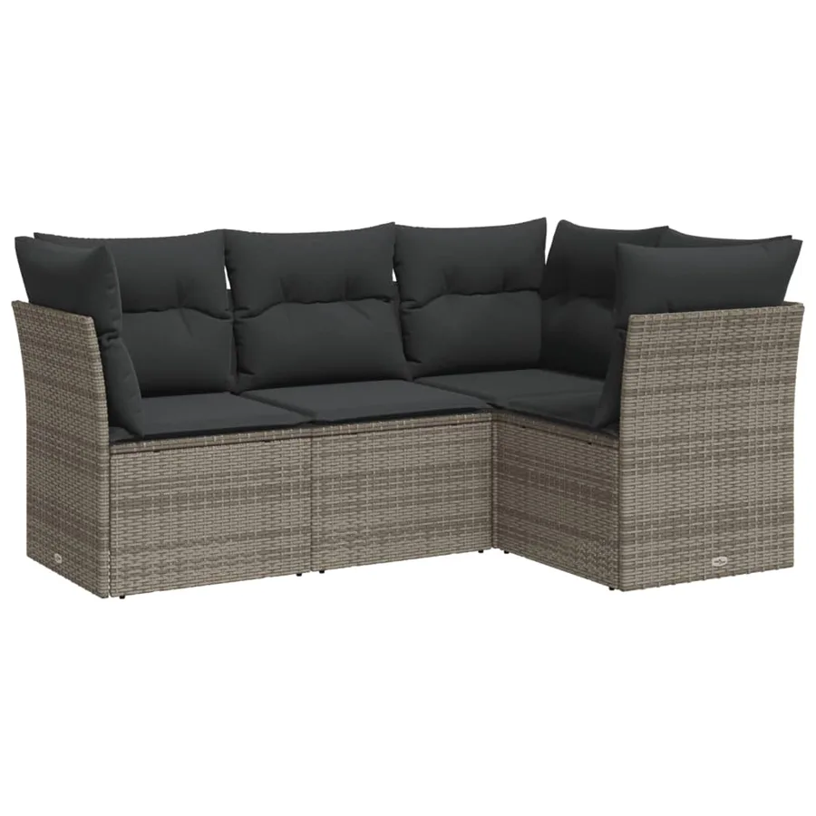Salon de jardin 4 pcs avec coussins gris résine tressée - 2