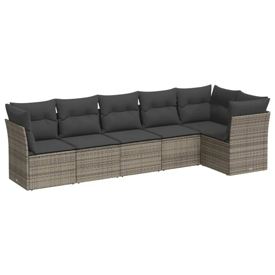 Salon de jardin 6 pcs avec coussins gris résine tressée - 2