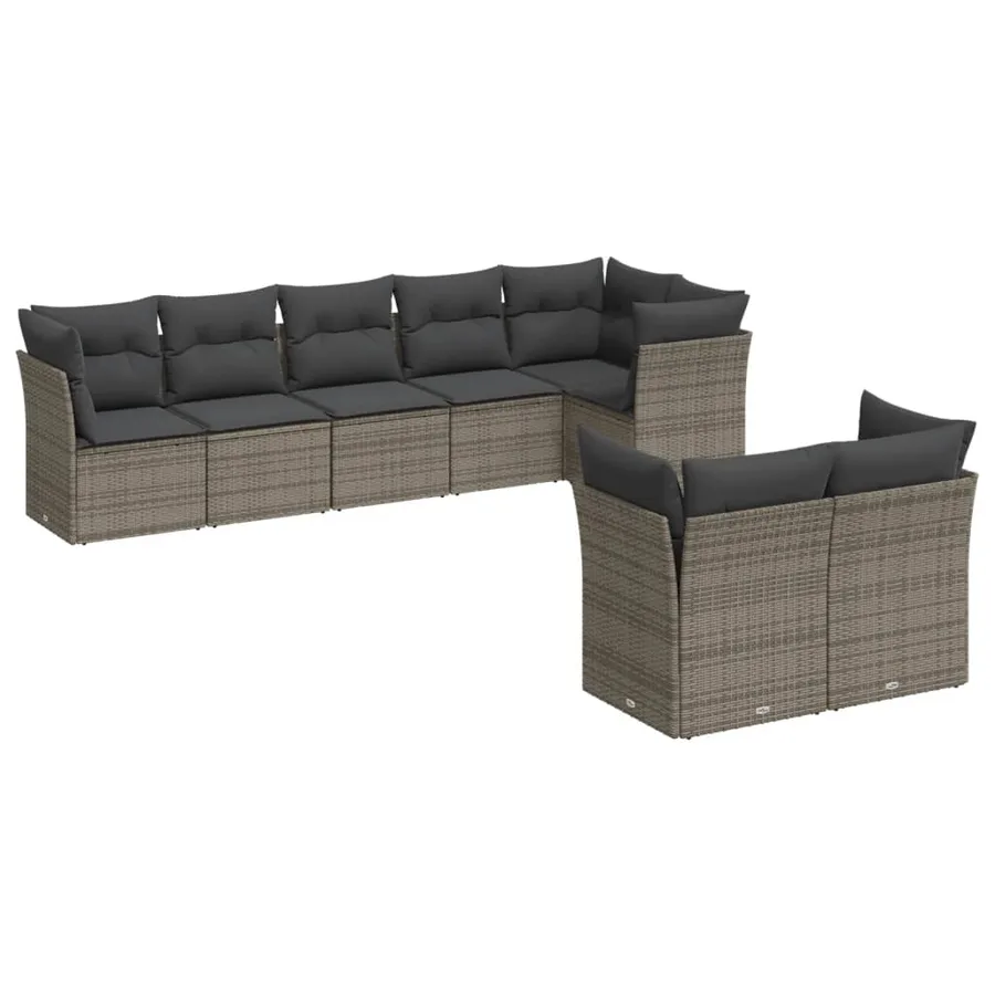 Salon de jardin 8 pcs avec coussins gris résine tressée - 2