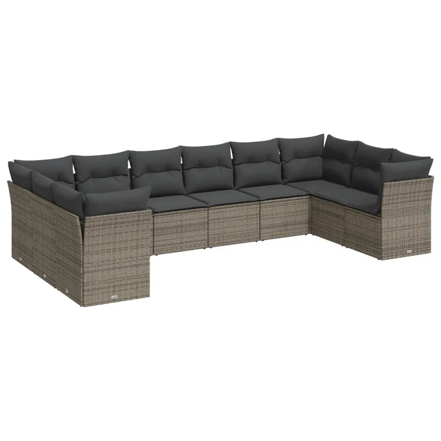 Salon de jardin avec coussins 10 pcs gris résine tressée - 2