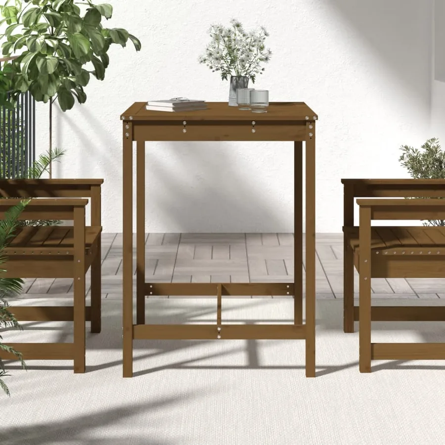 Table de jardin marron miel 82,5x82,5x110 cm bois massif de pin - 3