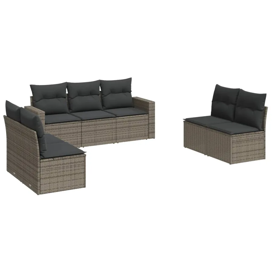 Salon de jardin avec coussins 7 pcs gris résine tressée - 2