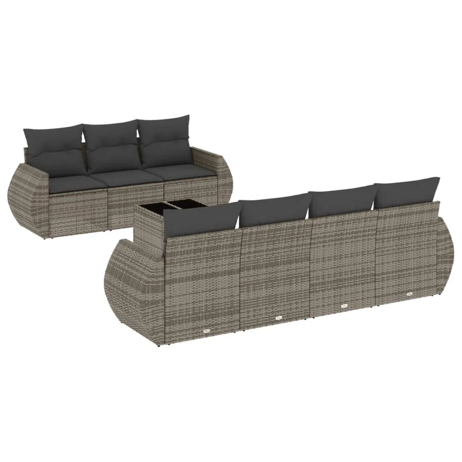 Salon de jardin 8 pcs avec coussins gris résine tressée - 2