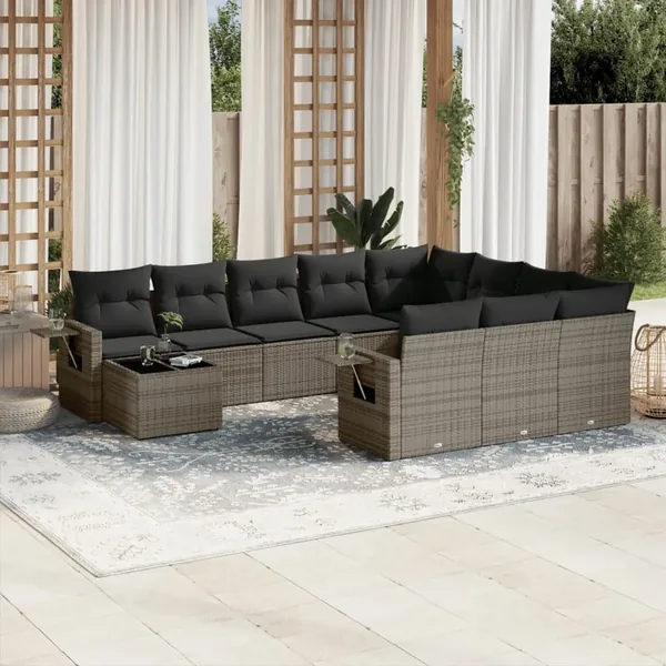 Salon de jardin 11 pcs avec coussins gris résine tressée