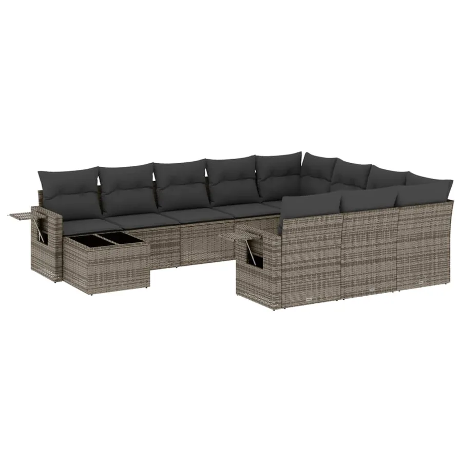 Salon de jardin 11 pcs avec coussins gris résine tressée - 2