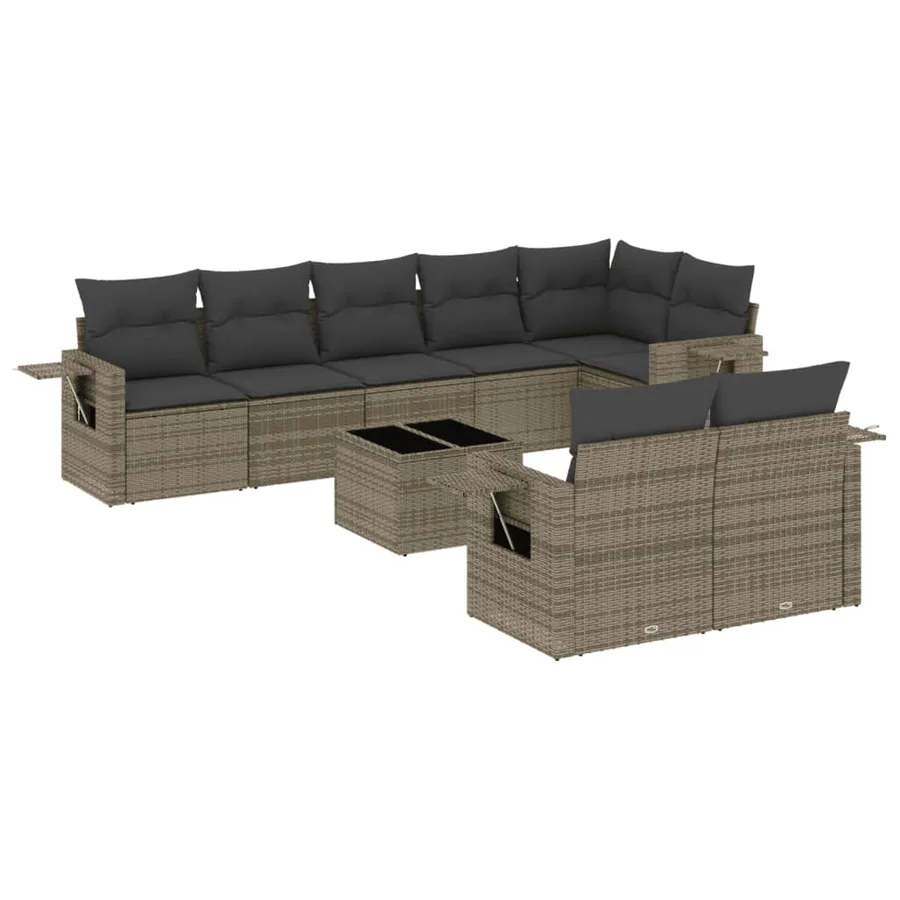 Salon de jardin 9 pcs avec coussins gris résine tressée - 2