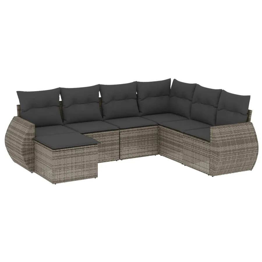 Salon de jardin avec coussins 7 pcs gris résine tressée - 2