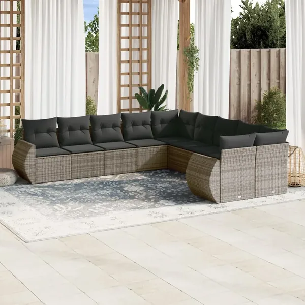 Salon de jardin 11 pcs avec coussins gris résine tressée