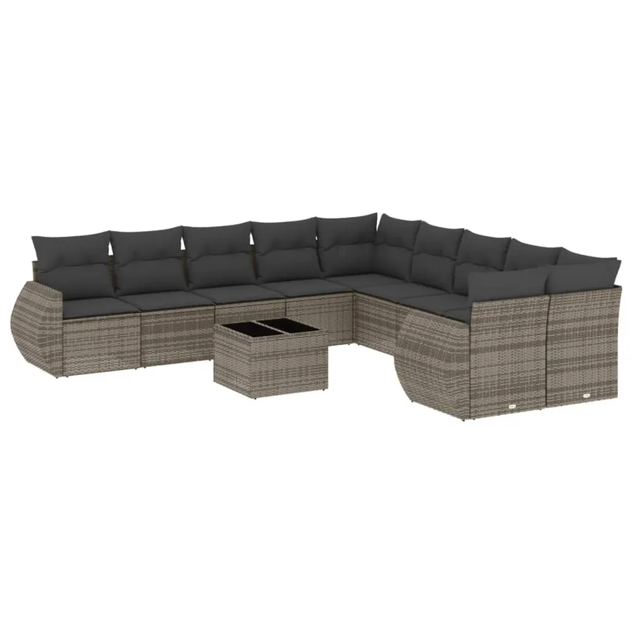 Salon de jardin 11 pcs avec coussins gris résine tressée - 2